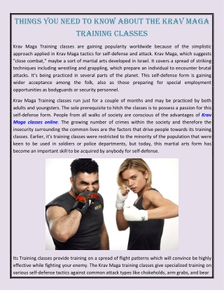 Things You Need To Know About The Krav Maga Training Classes