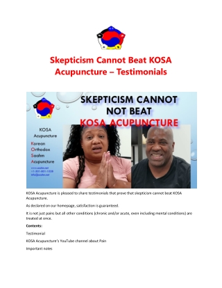 Skepticism Cannot Beat KOSA Acupuncture – Testimonials