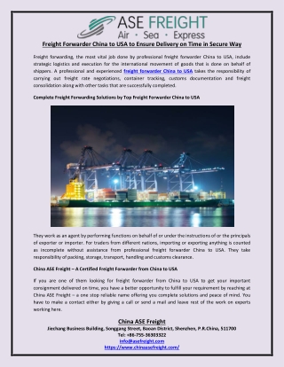 Freight Forwarder China to USA to Ensure Delivery on Time in Secure Way