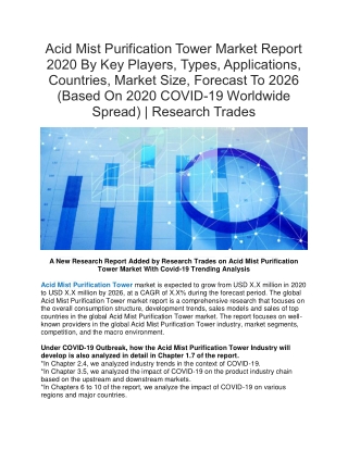 Acid Mist Purification Tower Market Report 2020-2026