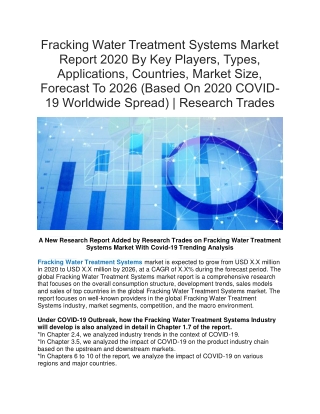 Fracking Water Treatment Systems Market Report 2020-2026
