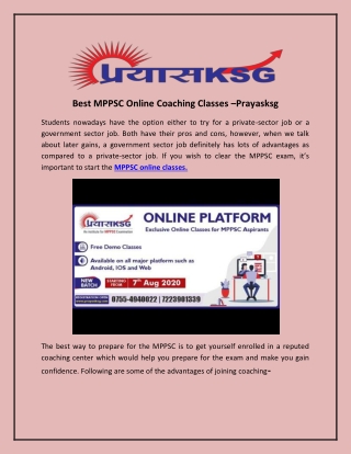 Best MPPSC Online Coaching Classes -Prayasksg