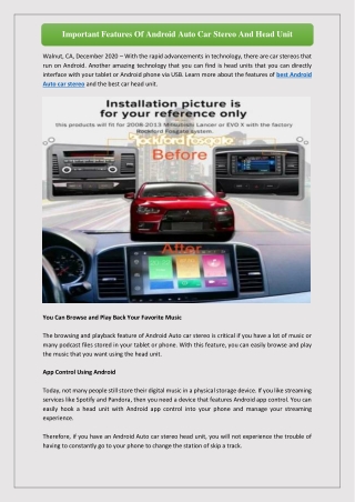 Important Features Of Android Auto Car Stereo And Head Unit