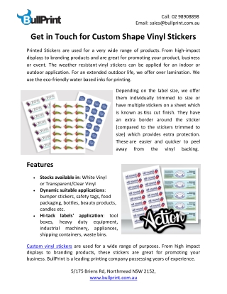 Get in Touch for Custom Shape Vinyl Stickers