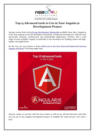 Top 15 Advanced tools to Use in Your Angular.js Development Project