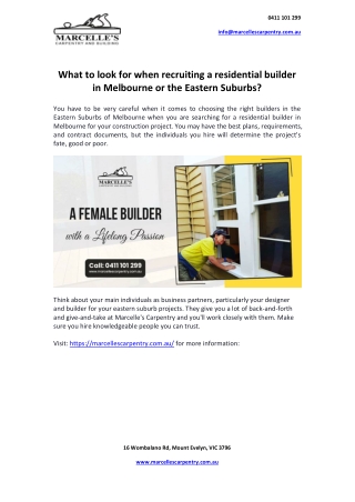 What to look for when recruiting a residential builder in Melbourne or the Eastern Suburbs?