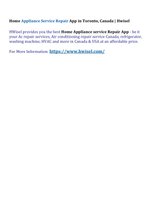 Home Appliance Service Repair App in Toronto, Canada