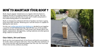 How to Maintain your Roof Effectively