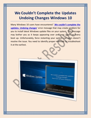 We Couldn’t Complete the Updates Undoing Changes Windows 10