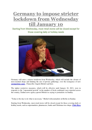 Germany to impose stricter lockdown from Wednesday till January 10