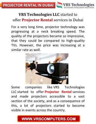 VRS Technologies Offer Projector Rental Services Dubai