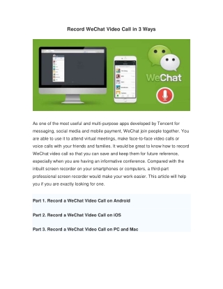 Record WeChat Video Call in 3 Ways