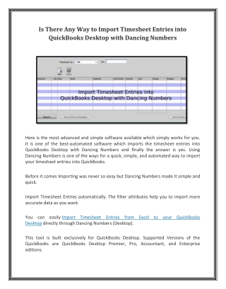 Is There Any Way to Import Timesheet Entries into QuickBooks Desktop with Dancing Numbers