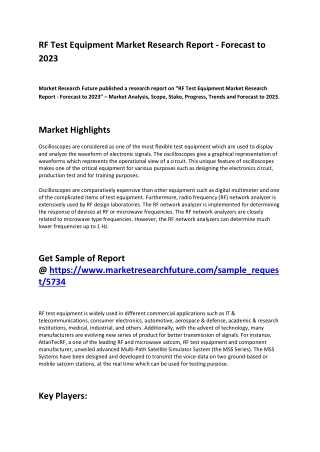 RF Test Equipment Market Research Analysis, growth, Size, Opportunities and Forecast 2023