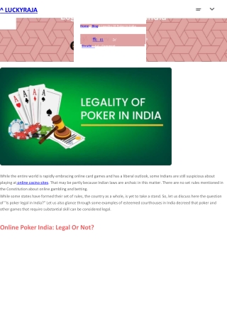Legality Of Poker In India