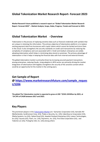 Tokenization Market 2020 Global Overview, Sales Revenue, Size, Trends and Forecast 2023