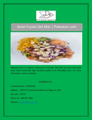 Asian Fusion Del Mar | Pokewan.com