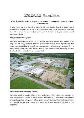 What Are the Benefits of Buying Multi-tenant Commercial Properties from TAG Industrial?