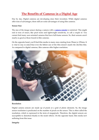 The Benefits of Cameras in a Digital Age