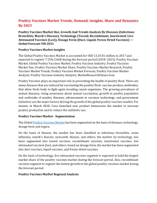 Poultry Vaccines Market Trends, Demand, Insights, Share and Dynamics By 2023