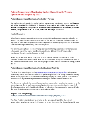 Patient Temperature Monitoring Market Share, Growth, Trends, Dynamics and Insights By 2023