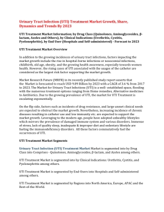 Urinary Tract Infection (UTI) Treatment Market Growth, Share, Dynamics and Trends By 2023Urinary Tract Infection (UTI) T