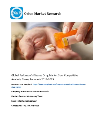 Global Parkinson’s Disease Drug Market Size, Competitive Analysis, Share, Forecast- 2019-2025