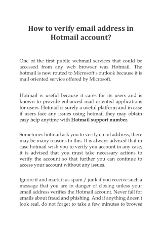 How to verify email address in Hotmail account?