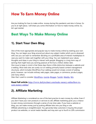 How To Earn Money Online