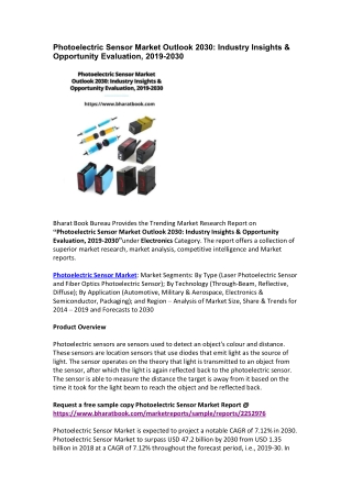 Photoelectric Sensor Market Outlook 2030: Industry Insights & Opportunity Evaluation, 2019-2030