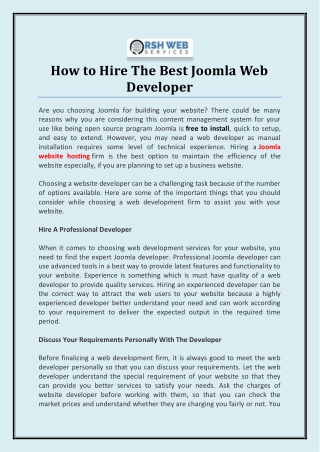 How to Hire The Best Joomla Web Developer