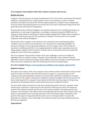AI in Computer Vision Market 2020-2023: Industry Analysis and Forecast