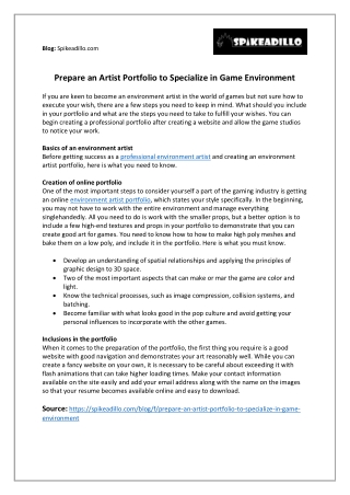 Prepare An Environment Artist Portfolio To Specialize In Game Environment