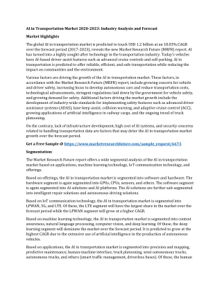 AI in Transportation Market 2020-2023: Industry Analysis and Forecast