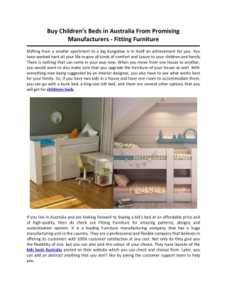 Buy Children’s Beds in Australia From Promising Manufacturers - Fitting Furniture