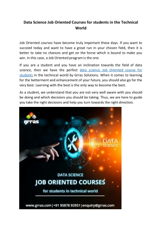 Data Science Job Oriented Courses for students in the Technical World