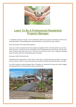 Learn To Be A Professional Residential Property Manager