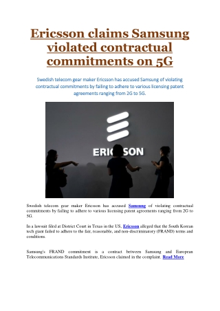 Ericsson claims Samsung violated contractual commitments on 5G