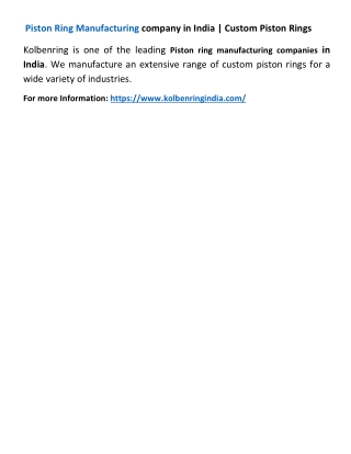Piston Ring Manufacturing company in India | Custom Piston Rings
