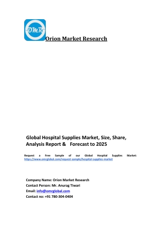 Global Hospital Supplies Market Trends, Size, Competitive Analysis and Forecast 2019-2025