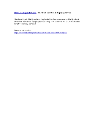 Slab Leak Repair El Cajon - Slab Leak Detection & Repiping Service