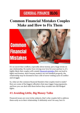 Common Financial Mistakes Couples Make and How to Fix Them