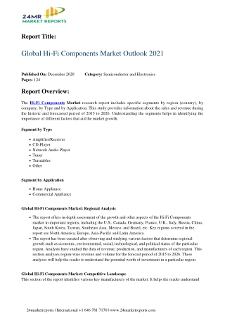 Hi-Fi Components Market Outlook 2021