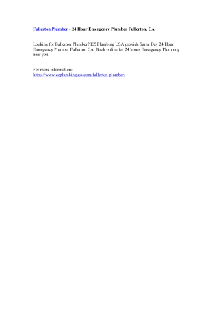 Fullerton Plumber - 24 Hour Emergency Plumber Fullerton, CA