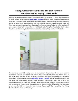 Fitting Furniture Locker Banks: The Best Furniture Manufactures for Buying Locker Banks