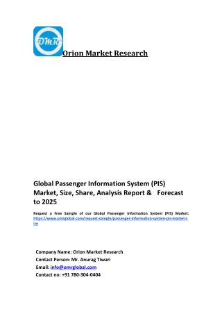 Global Passenger Information System (PIS) Market Trends, Size, Competitive Analysis and Forecast 2019-2025