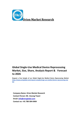 Global Single-Use Medical Device Reprocessing Market Trends, Size, Competitive Analysis and Forecast 2020-2026