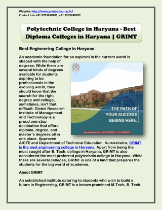 Polytechnic College in Haryana - Best Diploma Colleges in Haryana | GRIMT