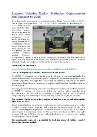 Armored Vehicles Market Statistics, Opportunities and Forecast to 2025