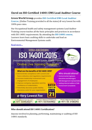 Enrol on ISO Certified 14001 EMS Lead Auditor Course